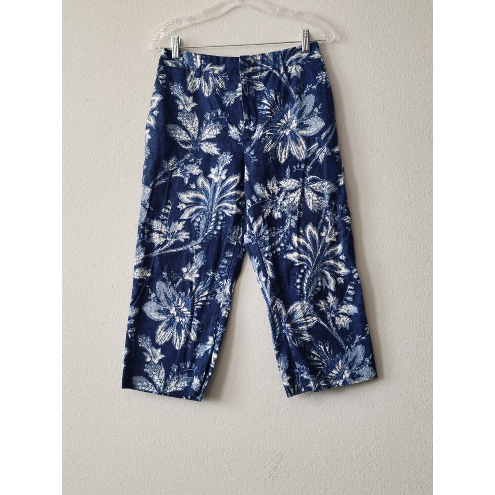 Lauren Ralph Lauren Cropped Pants Size 12 Navy Floral Straight Vintage
